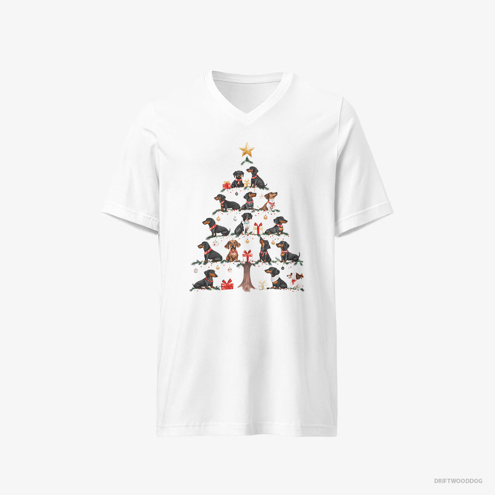 Dachshund Puppies Forming Christmas Tree V-Neck T-Shirt