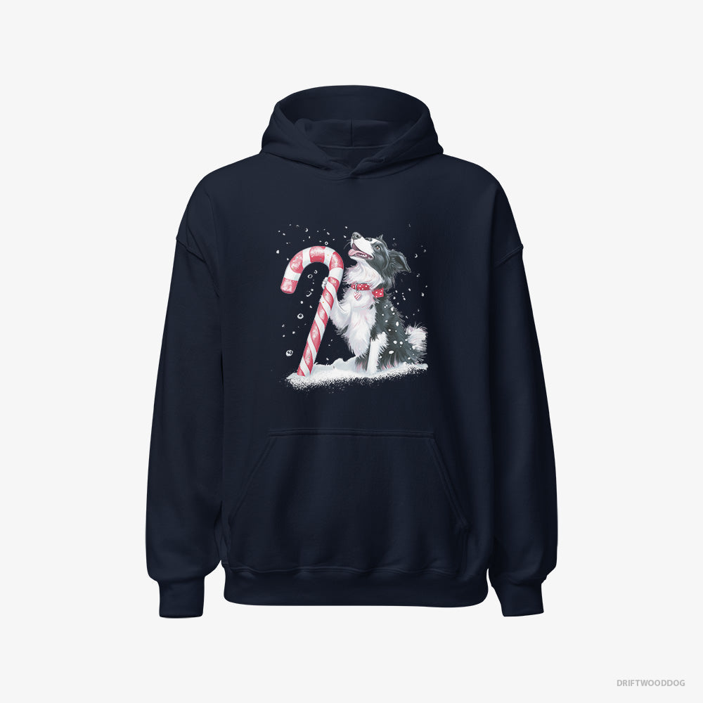 Border Collie Hoodie – Men Navy Hoodie Classic – with a Christmas Candy Cane (on White Background)