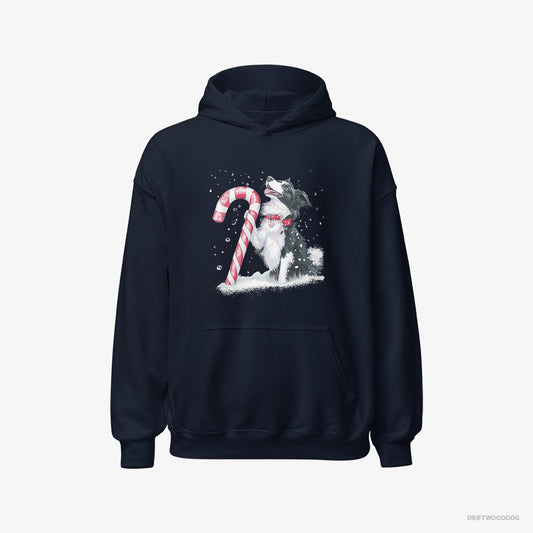 Adorable Border Collie with a Christmas Candy Cane – Women's Hoodie Navy – Classic