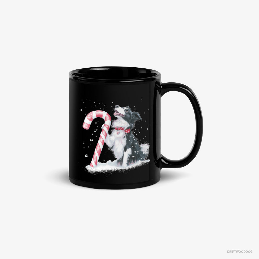 Adorable Border Collie with a Christmas Candy Cane – Mug Black – Classic