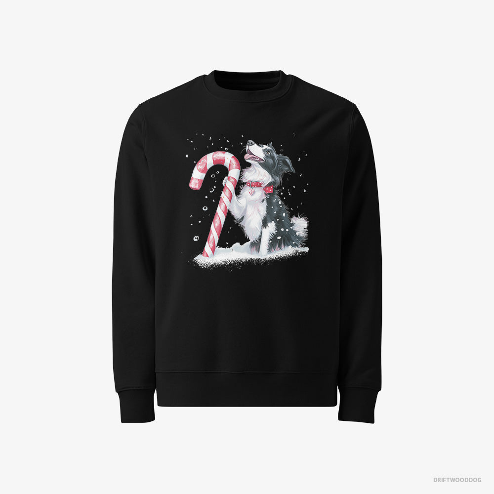 Border Collie Sweatshirt – Men Black Sweatshirt Classic – with a Christmas Candy Cane (on White Background)