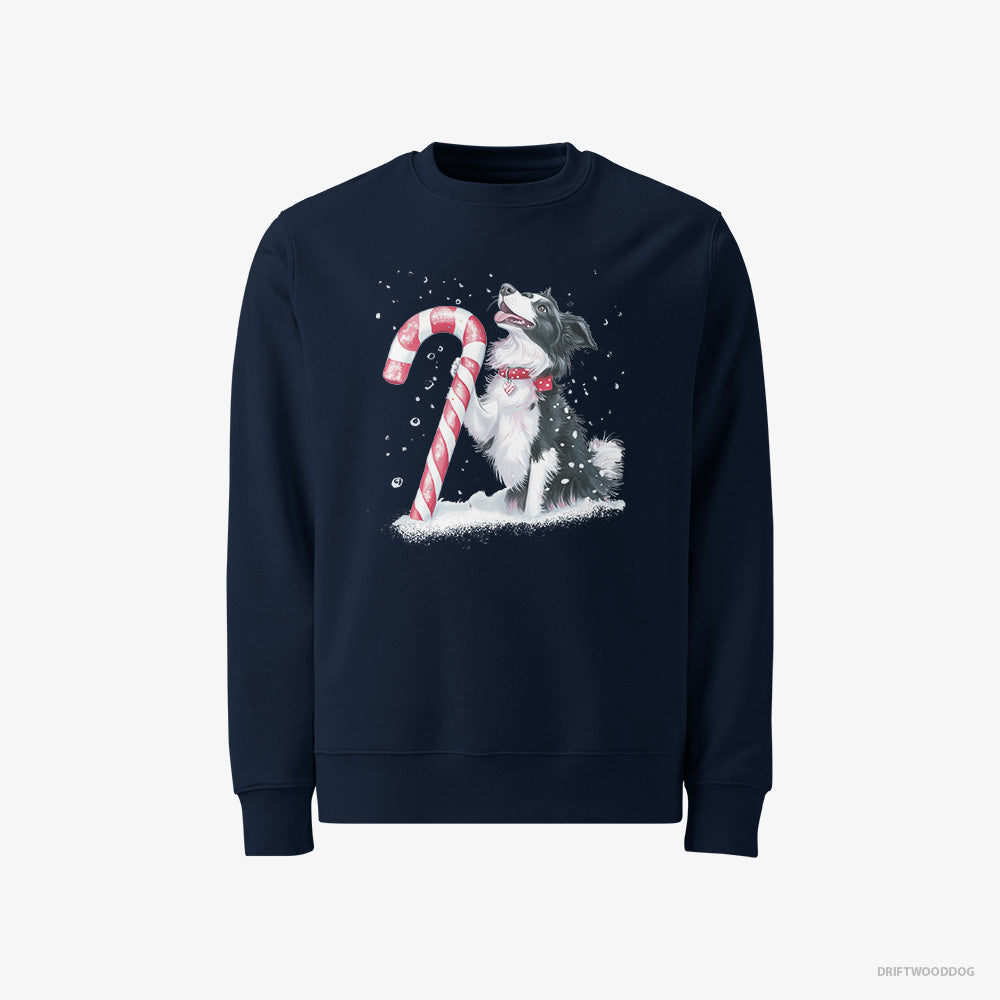 Border Collie Sweatshirt – Men Navy Sweatshirt Classic – with a Christmas Candy Cane (on White Background)