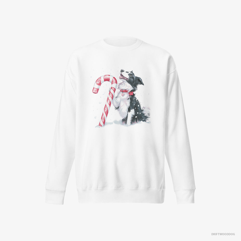 Adorable Border Collie with a Christmas Candy Cane – Men's Sweatshirt White Eco – Eco-Friendly