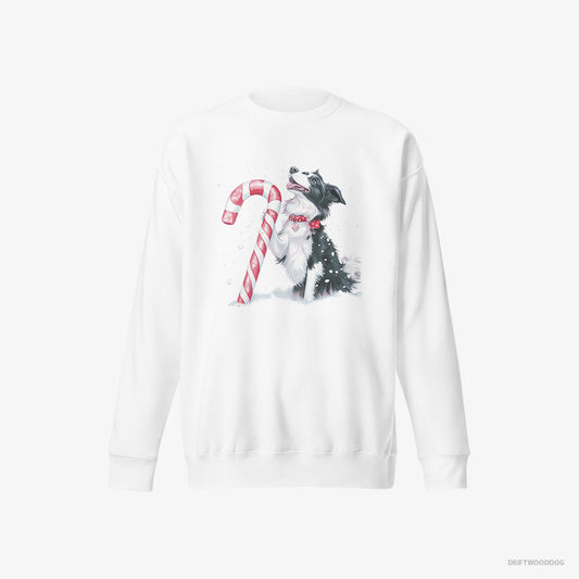 Adorable Border Collie with a Christmas Candy Cane – Men's Sweatshirt White Eco – Eco-Friendly