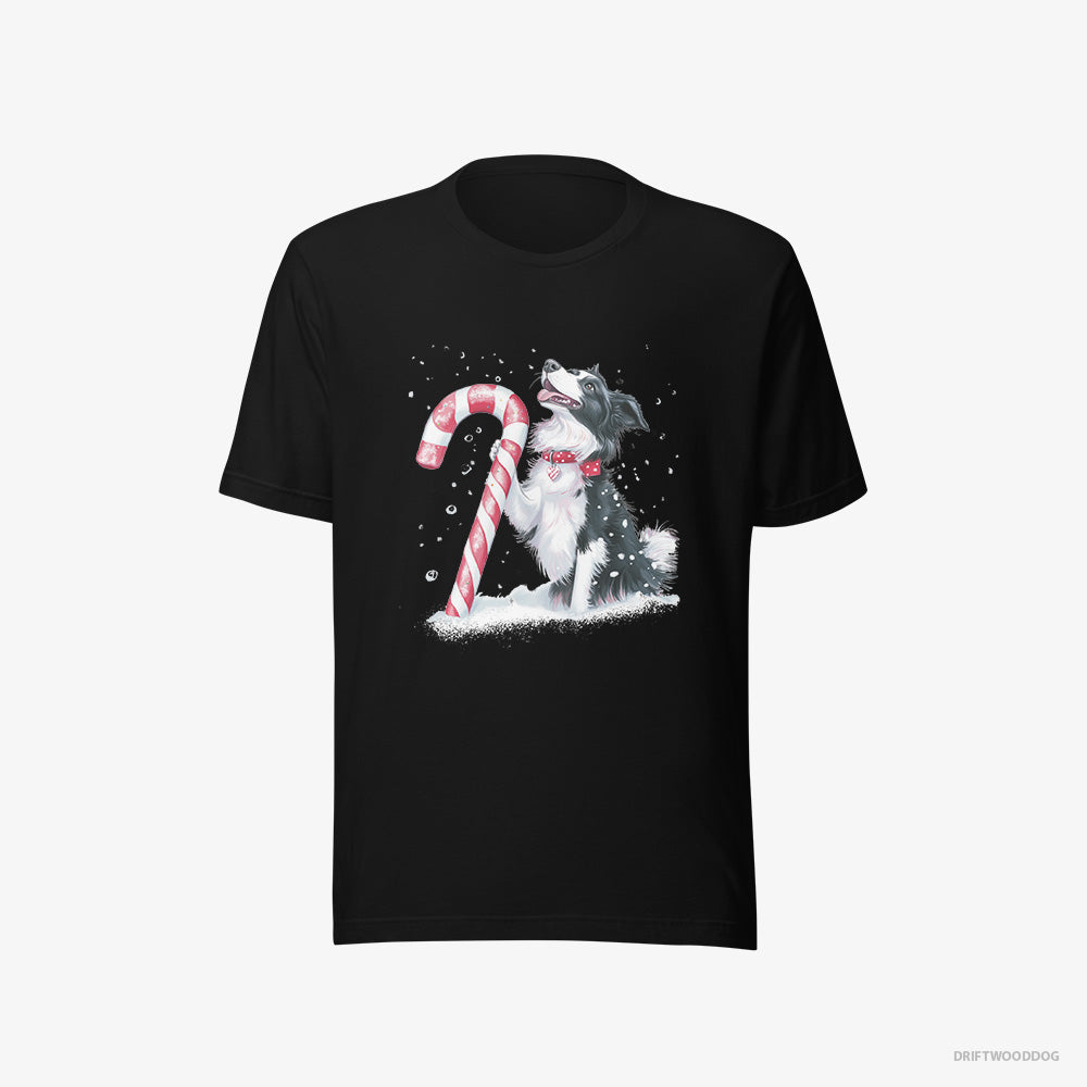 Adorable Border Collie with a Christmas Candy Cane – Women's T-Shirt Black Eco – Eco-Friendly