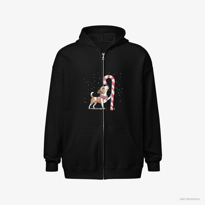 Jack Russell Terrier Finding Christmas Candy Cane Black Hoodie