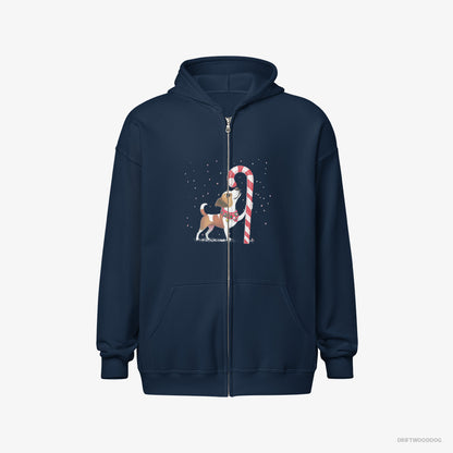 Jack Russell Terrier Finding Christmas Candy Cane Navy Hoodie