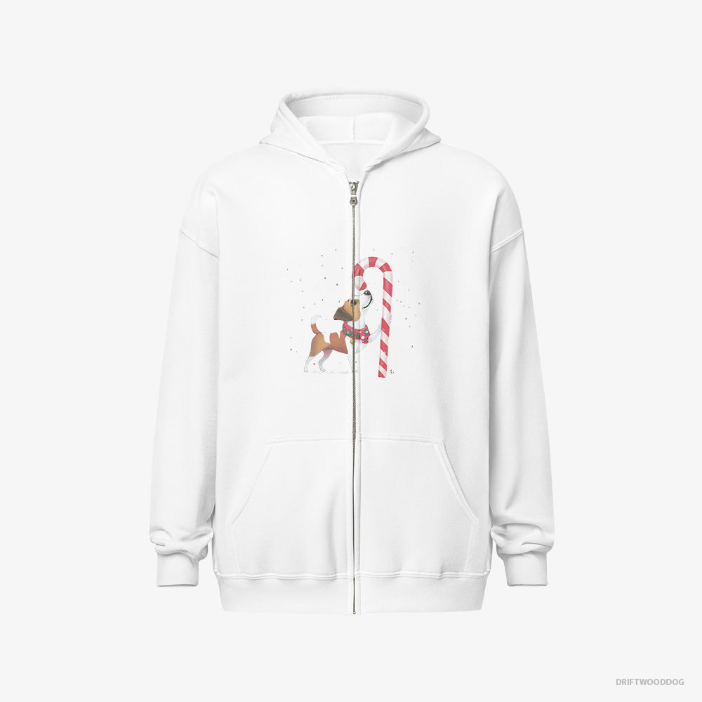 Jack Russell Terrier Finding Christmas Candy Cane – Women's Hoodie White Full-Zip – Full-Zip