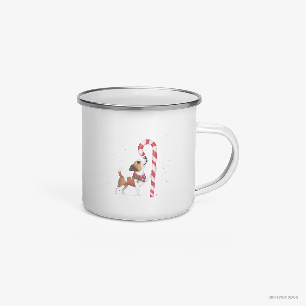 Jack Russell Terrier Finding Christmas Candy Cane Enamel Mug