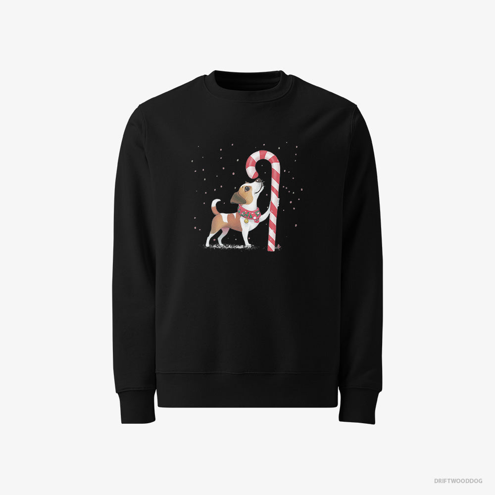 Jack Russell Terrier Sweatshirt – Men Black Sweatshirt Classic – Finding Christmas Candy Cane (on White Background)