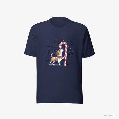 Jack Russell Terrier Finding Christmas Candy Cane Navy T-Shirt