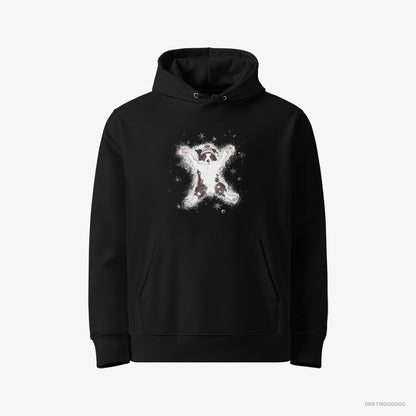 Border Collie Hoodie – Men Black Hoodie Eco-Friendly – Creating a Snow Angel (on White Background)