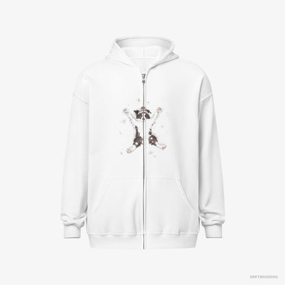 Border Collie Hoodie – Men White Hoodie Full-Zip – Creating a Snow Angel (on White Background)