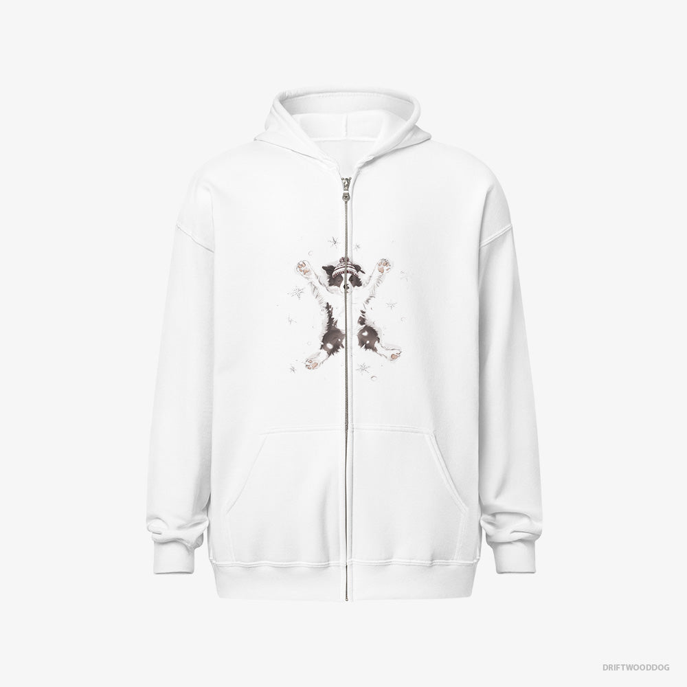 Border Collie Creating a Snow Angel – Men's Hoodie White Full-Zip – Full-Zip