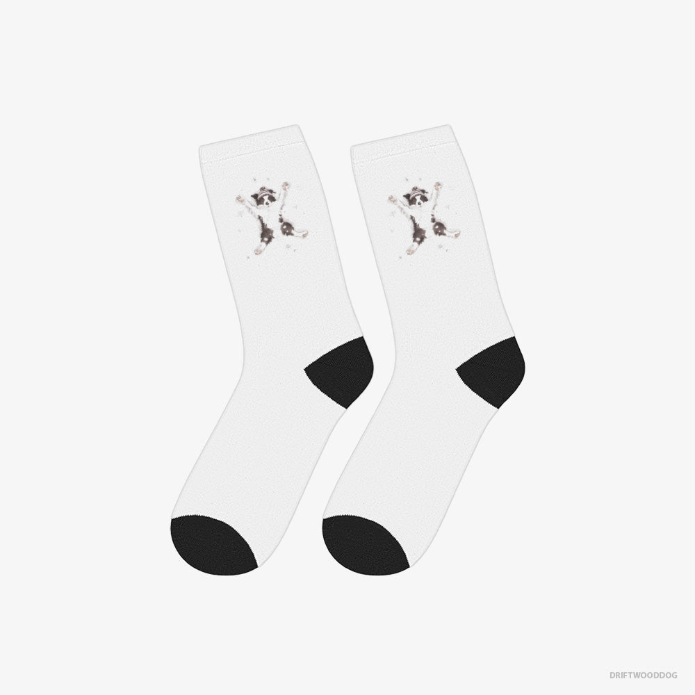 Border Collie Creating a Snow Angel – Socks White – Classic