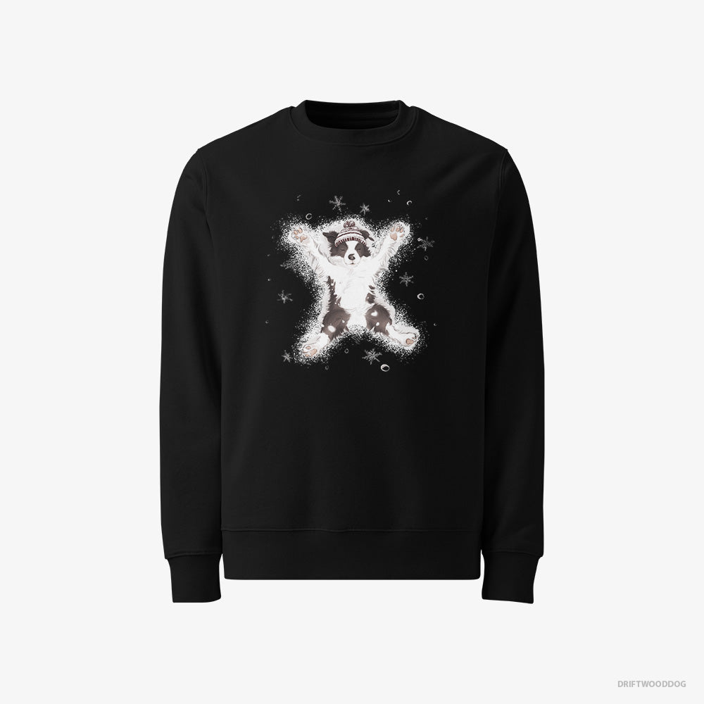 Border Collie Sweatshirt – Men Black Sweatshirt Classic – Creating a Snow Angel (on White Background)