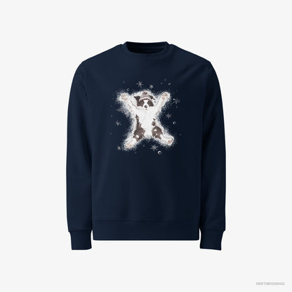 Border Collie Sweatshirt – Men Navy Sweatshirt Classic – Creating a Snow Angel (on White Background)