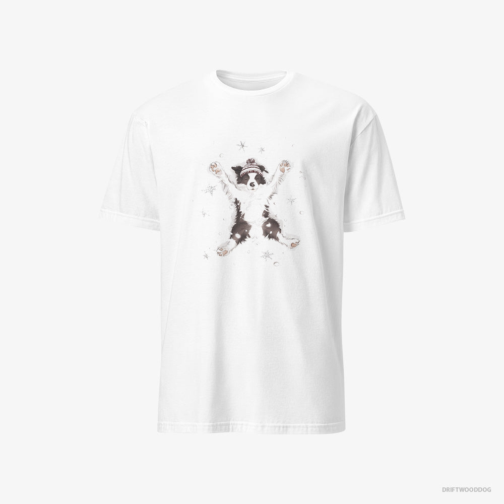 Border Collie T-Shirt – Women White T-Shirt Classic – Creating a Snow Angel (on White Background)