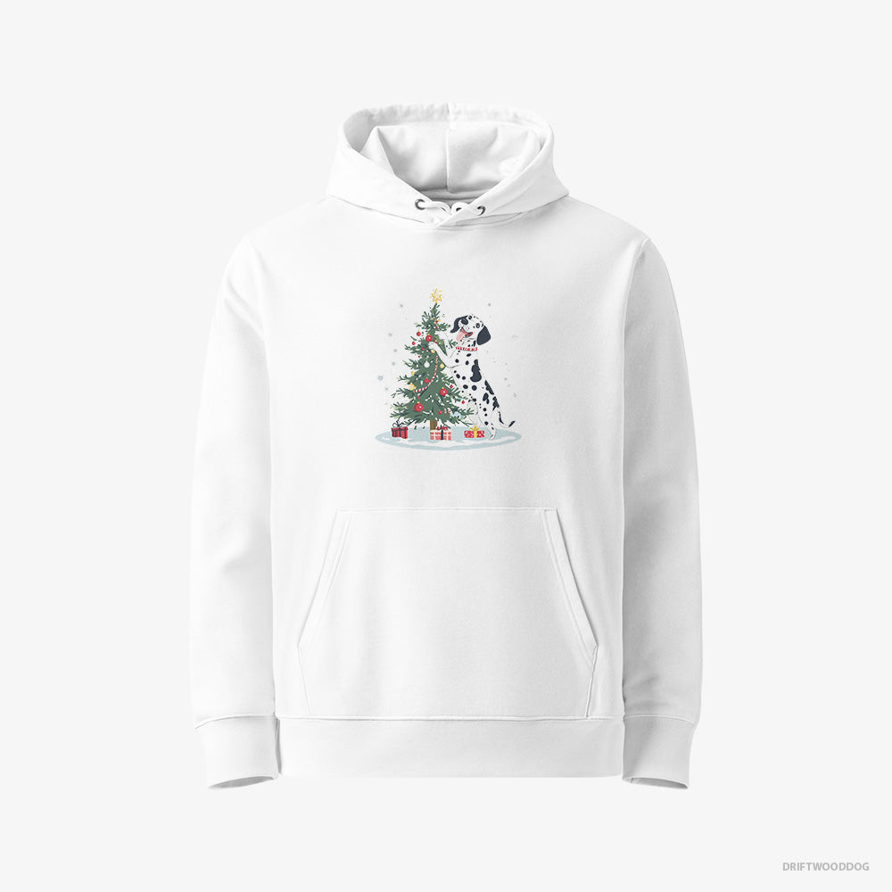 Dalmatian Hoodie – Women White Hoodie Eco-Friendly – Styling the Christmas Tree (on White Background)