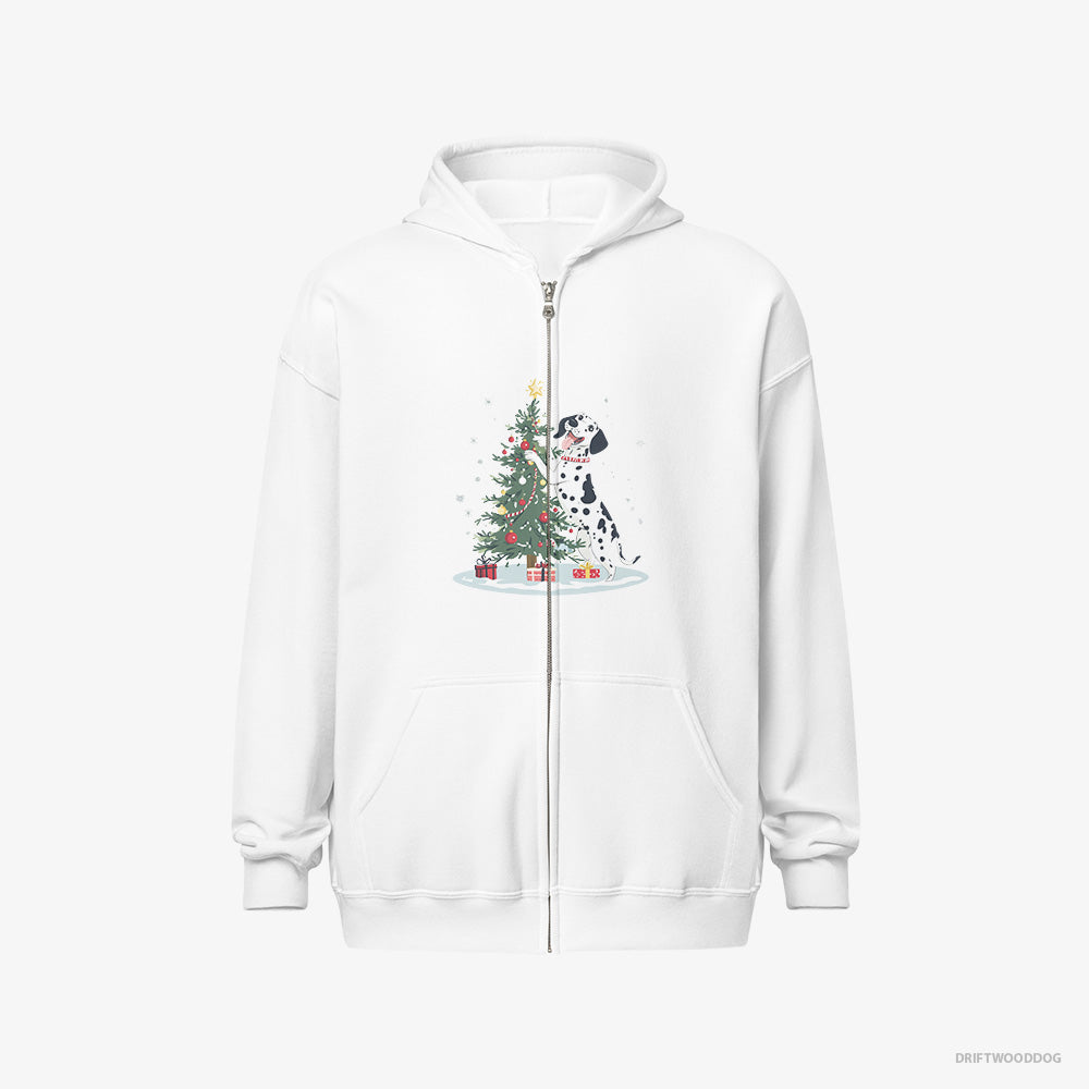 Dalmatian Hoodie – Men White Hoodie Full-Zip – Styling the Christmas Tree (on White Background)