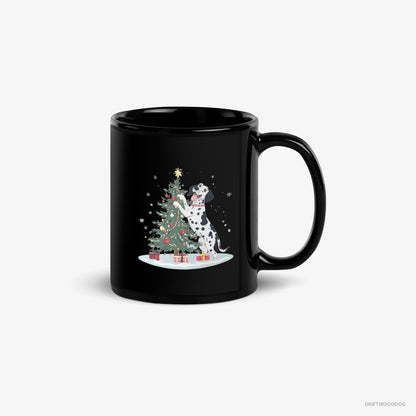 Dalmatian Mug – Unisex Black Mug Classic – Styling the Christmas Tree (on White Background)