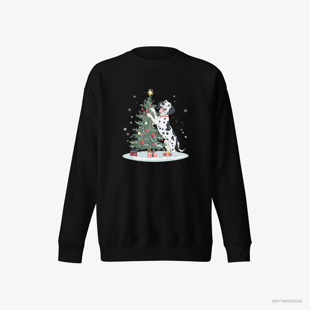 Dalmatian Sweatshirt – Men Black Sweatshirt Eco-Friendly – Styling the Christmas Tree (on White Background)