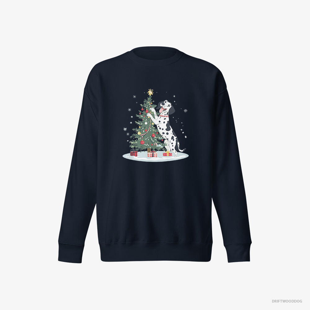 Dalmatian Sweatshirt – Women Navy Sweatshirt Eco-Friendly – Styling the Christmas Tree (on White Background)