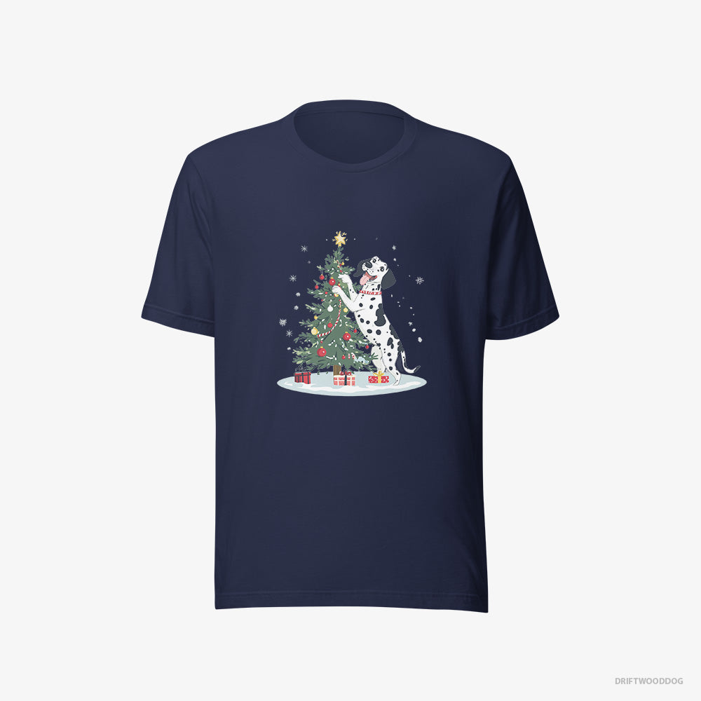 Dalmatian T-Shirt – Women Navy T-Shirt Eco-Friendly – Styling the Christmas Tree (on White Background)