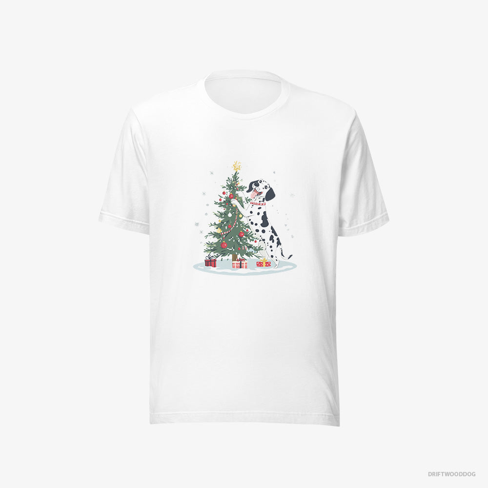 Dalmatian T-Shirt – Men White T-Shirt Eco-Friendly – Styling the Christmas Tree (on White Background)