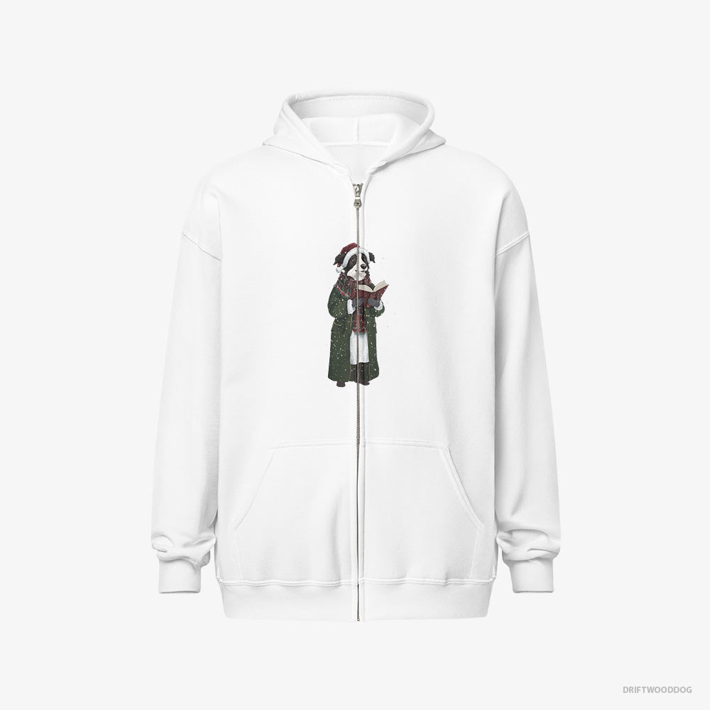 Border Collie Hoodie – Men White Hoodie Full-Zip – Spreading Christmas Cheer (on White Background)