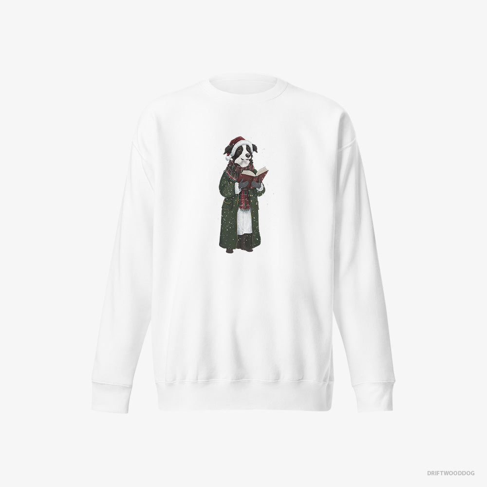 Border Collie Sweatshirt – Men White Sweatshirt Eco-Friendly – Spreading Christmas Cheer (on White Background)