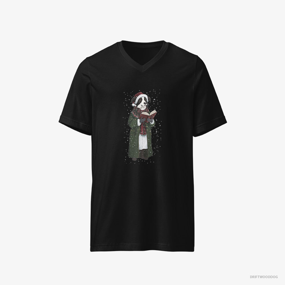 Border Collie T-Shirt – Men Black T-Shirt V-Neck – Spreading Christmas Cheer (on White Background)