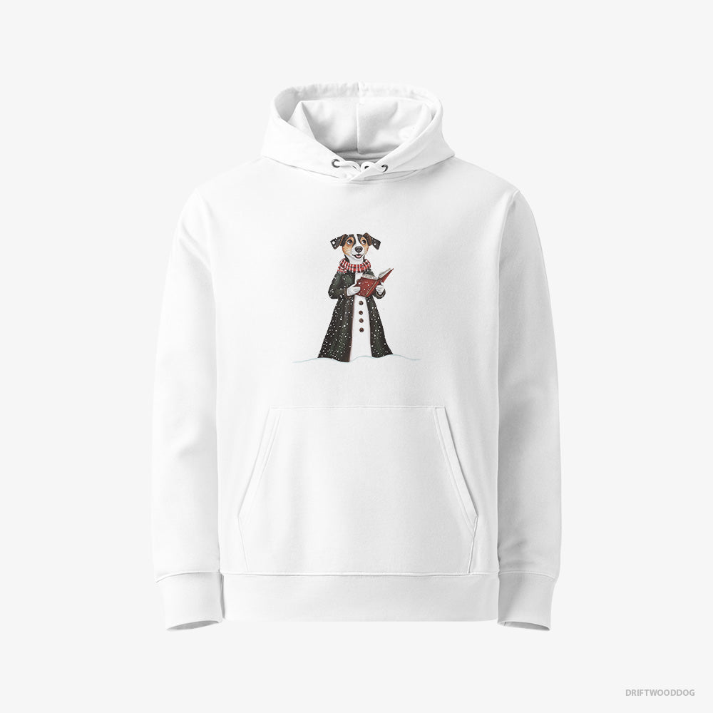 Jack Russell Terrier Hoodie – Women White Hoodie Eco-Friendly – Carolling for Christmas (on White Background)