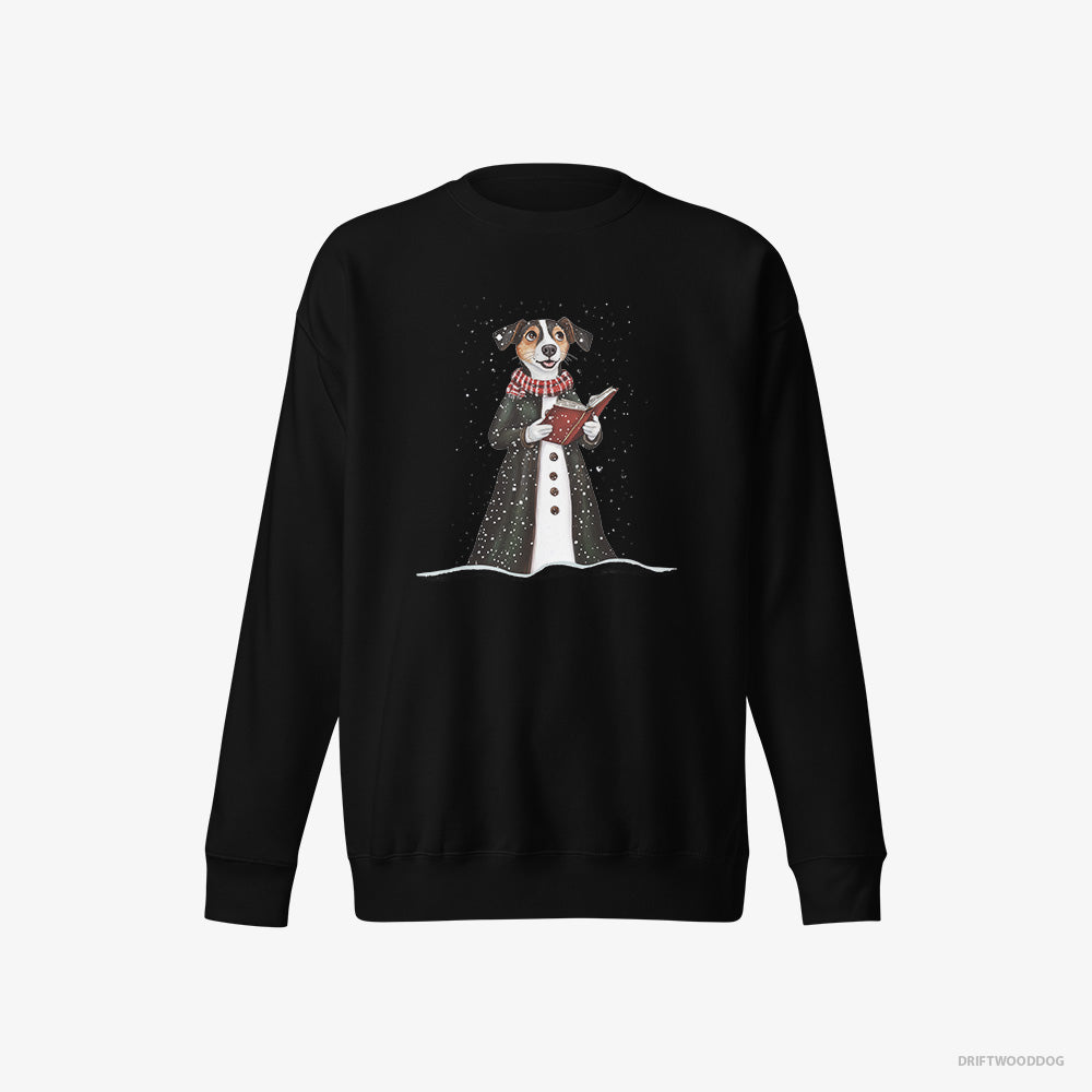 Jack Russell Terrier Sweatshirt – Men Black Sweatshirt Eco-Friendly – Carolling for Christmas (on White Background)