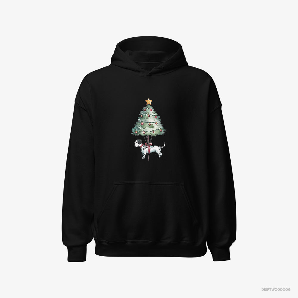 Dalmatian Hoodie – Women Black Hoodie Classic – as a Christmas Tree Decoration (on White Background)