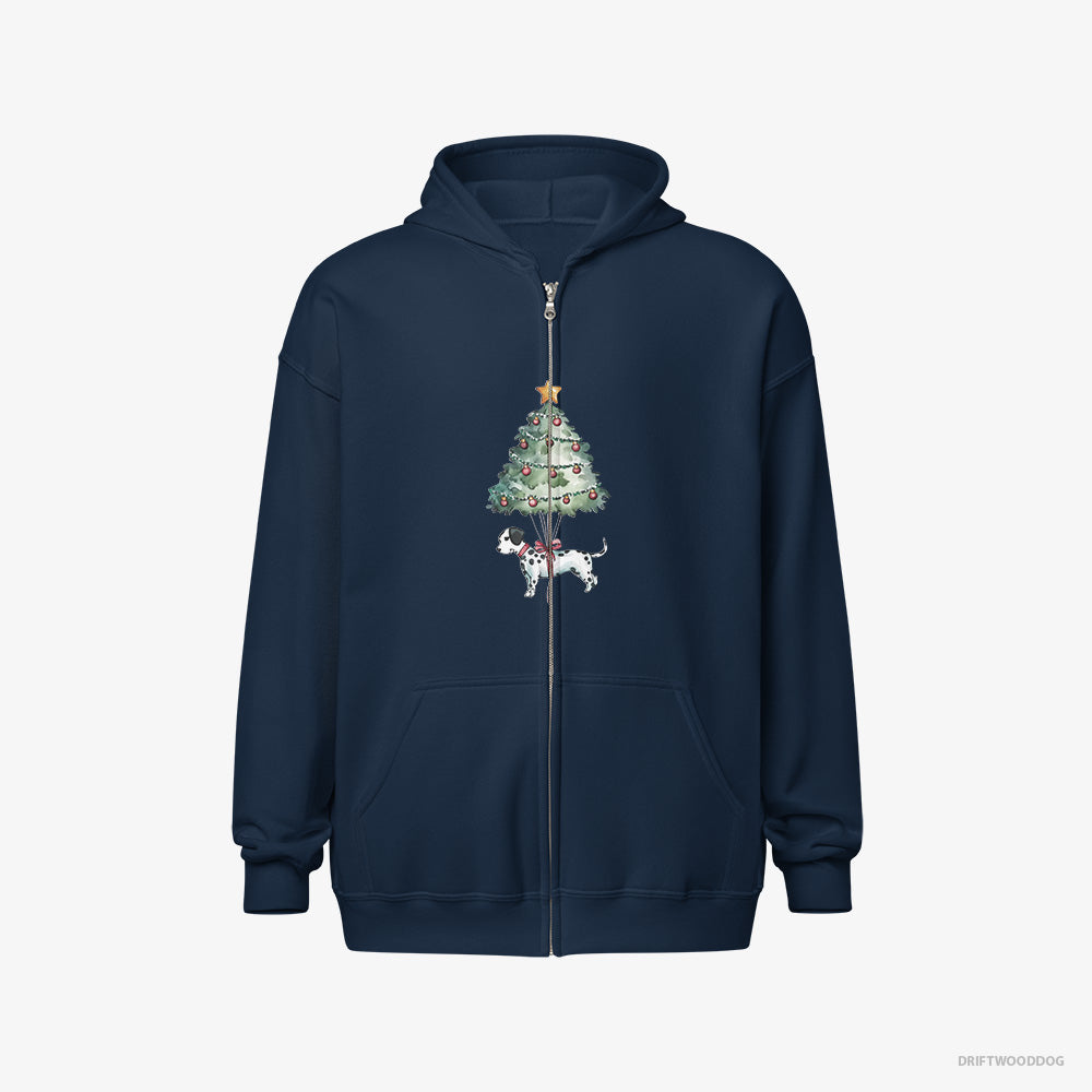 Dalmatian Hoodie – Men Navy Hoodie Full-Zip – as a Christmas Tree Decoration (on White Background)