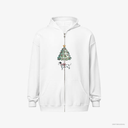 Dalmatian Hoodie – Men White Hoodie Full-Zip – as a Christmas Tree Decoration (on White Background)