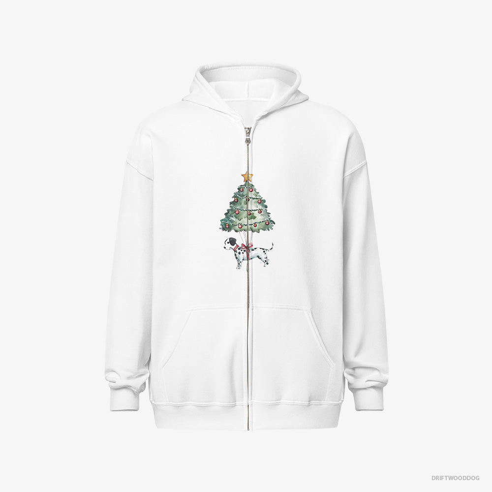 Funny Small Dalmatian as a Christmas Tree Decoration – Women's Hoodie White Full-Zip – Full-Zip