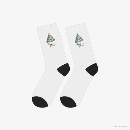 Dalmatian Socks – Unisex White Socks Classic – as a Christmas Tree Decoration (on White Background)