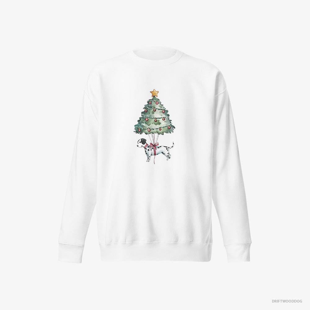 Dalmatian Sweatshirt – Men White Sweatshirt Eco-Friendly – as a Christmas Tree Decoration (on White Background)