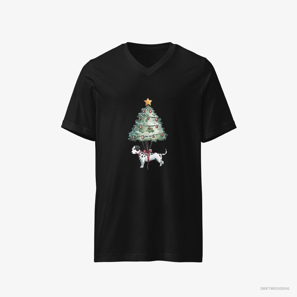 Dalmatian T-Shirt – Men Black T-Shirt V-Neck – as a Christmas Tree Decoration (on White Background)