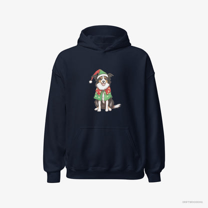 Border Collie in a Colorful Elf Outfit Navy Hoodie