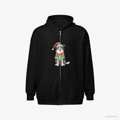 Border Collie in a Colorful Elf Outfit Black Hoodie