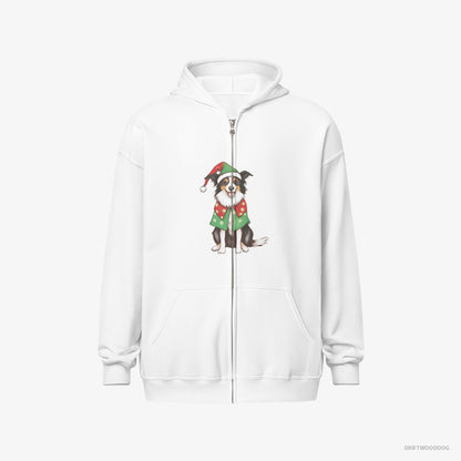 Border Collie in a Colorful Elf Outfit White Hoodie