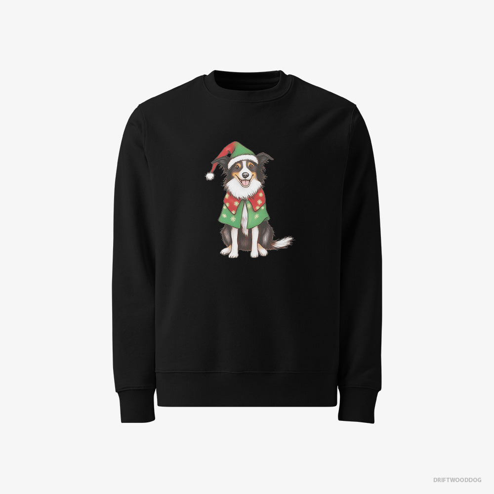 Border Collie Sweatshirt – Men Black Sweatshirt Classic – in a Colorful Elf Outfit (on White Background)