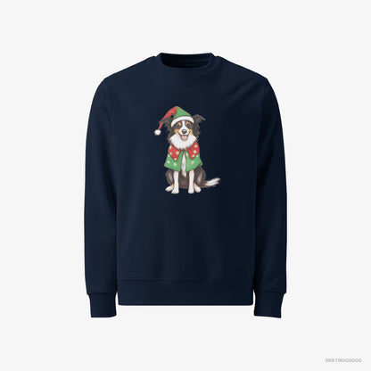 Border Collie Sweatshirt – Men Navy Sweatshirt Classic – in a Colorful Elf Outfit (on White Background)