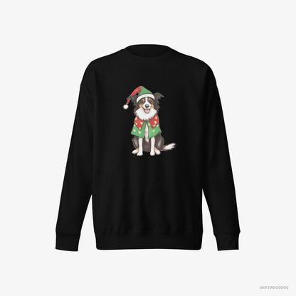 Border Collie Sweatshirt – Men Black Sweatshirt Eco-Friendly – in a Colorful Elf Outfit (on White Background)