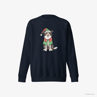 Border Collie in a Colorful Elf Outfit Navy Sweatshirt