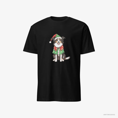 Border Collie in a Colorful Elf Outfit Black T-Shirt