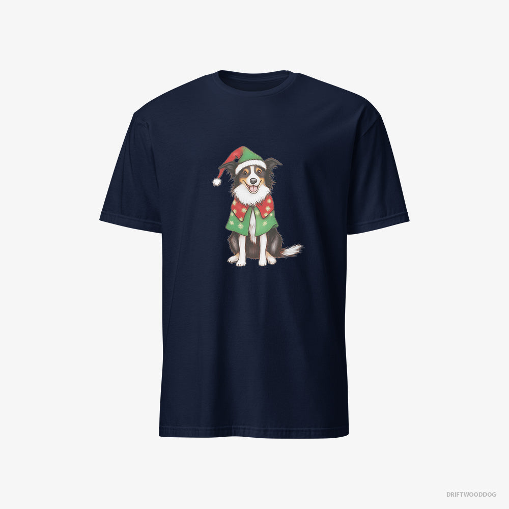 Border Collie T-Shirt – Men Navy T-Shirt Classic – in a Colorful Elf Outfit (on White Background)